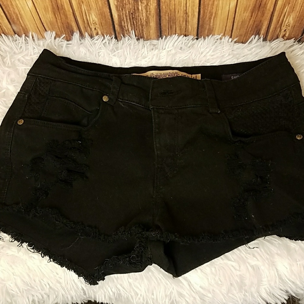 Zara Trafaluc black destroyed shorts